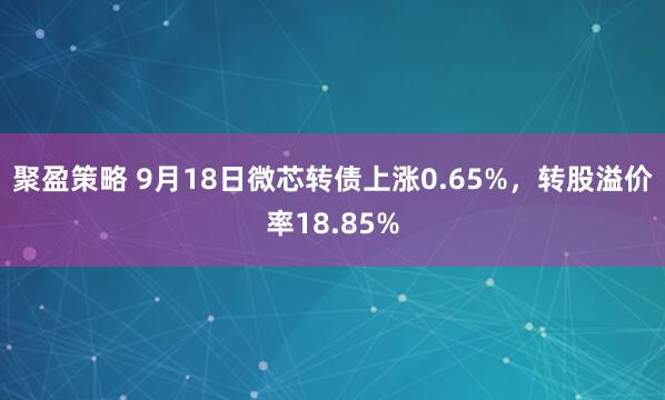 聚盈策略 9月18日微芯转债上涨0.65%，转股溢价率18.85%